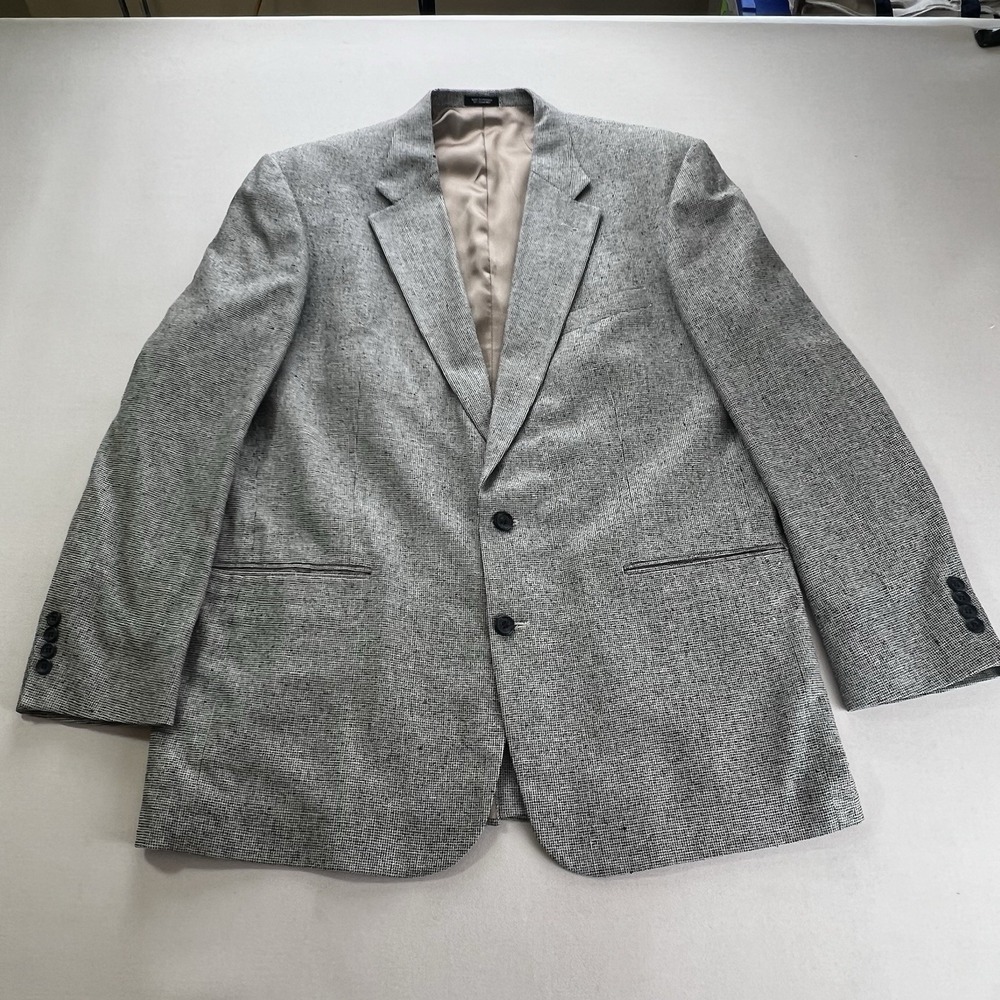 Deansgate Mens 44L Sport Coat 100% Silk Grey Black Micro Check Blazer 6992AX